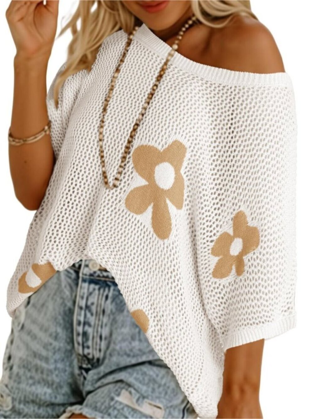 Floral Crochet Pullover Lightweight Sweater